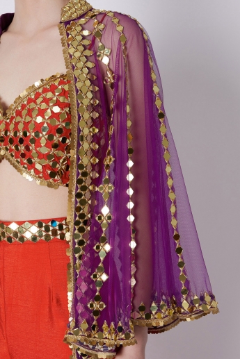 Red Sharara Dress With Purple Cape