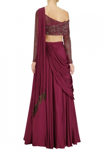 Maroon Color Saree Gown