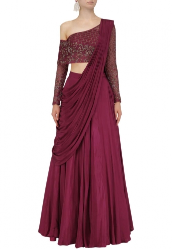 Maroon Color Saree Gown