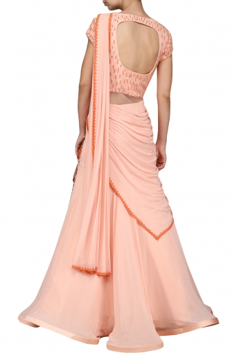 Peach Pre Draped Saree Gown