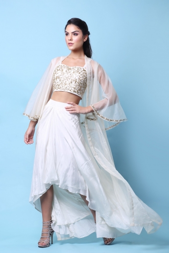 White And Red Crop Top And Skirt