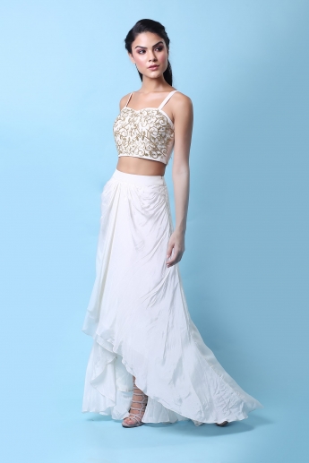 White And Red Crop Top And Skirt