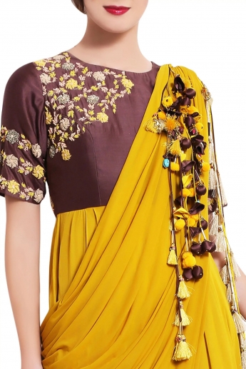 Yellow Stitched Saree Gown