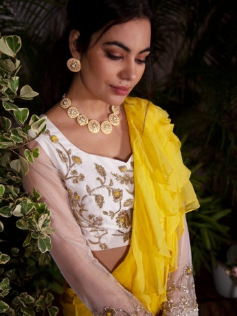 Yellow Stitched Ruffle Saree