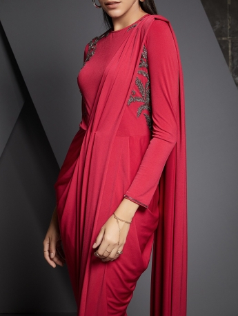 Red Color Jumpsuit Saree