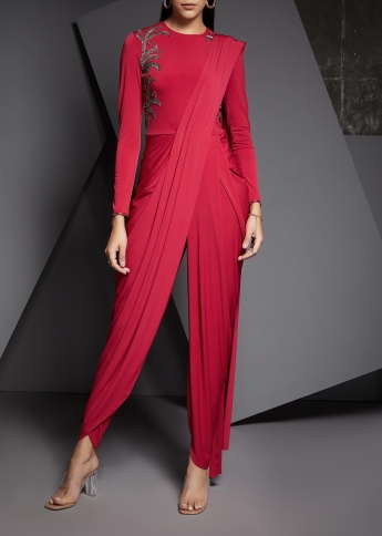 Red Color Jumpsuit Saree