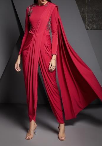 Red Color Jumpsuit Saree
