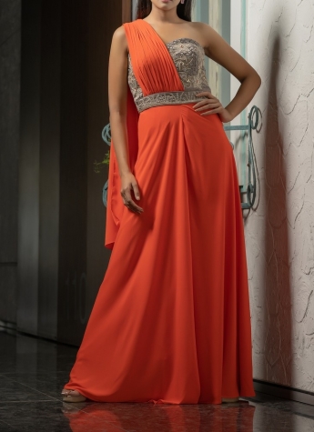 Buy Wine Pleated Plain Round Classy Pre-draped Saree Gown With Belt For  Women by Tasuvure Indes Online at Aza Fashions.