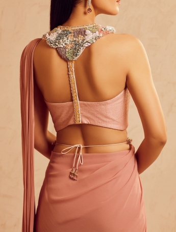 Peach Pre Draped Saree Gown