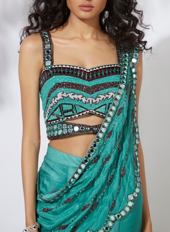 Turquoise Dhoti Pant Saree