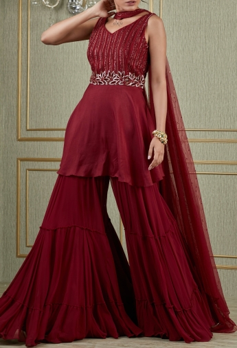 Red Sharara Suit