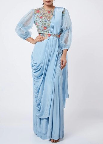 Light Blue Plazo Saree