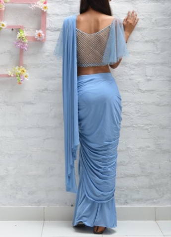 Light Blue Pre Stitched Saree