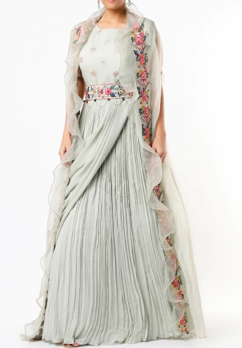 Buy Emerald Green Carita Saree Gown by Designer RIDHI MEHRA Online at  Ogaan.com
