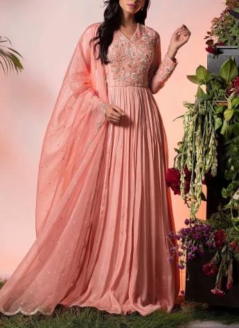 Designer Long Gown With Stylish Printed Dupatta – Anam's Designs