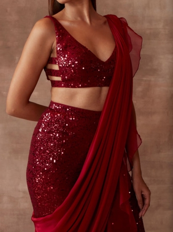 Red Pant Saree Set