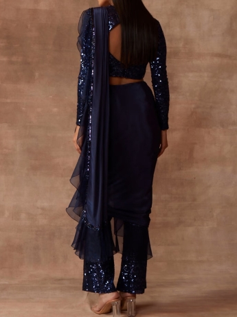 Blue Pant Saree Set