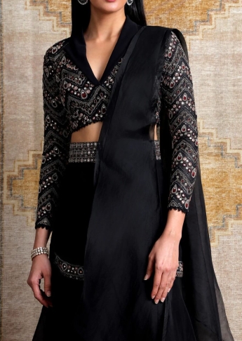 Black Pre Stitched Saree