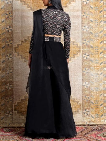 Black Pre Stitched Saree