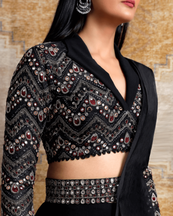 Black Pre Stitched Saree