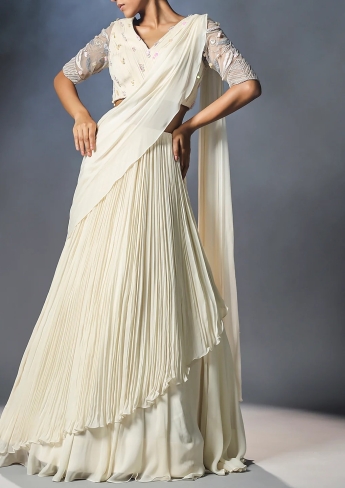 Navy Blue Drape Saree gown with Embroidery – House of Dharaa