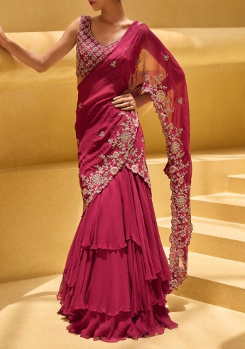 Pink Ruffle Saree