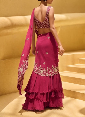 Pink Ruffle Saree