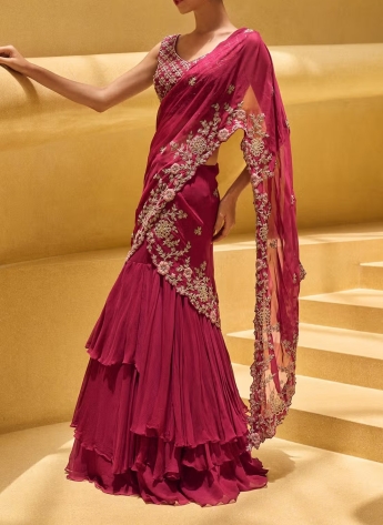 Pink Ruffle Saree