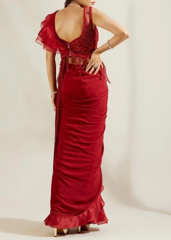 Red Ruffle Saree