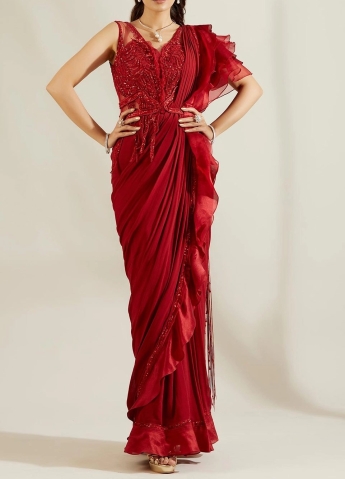 Red Ruffle Saree