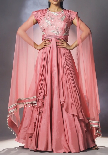 Readymade Pink Sequined Gown With Attached Dupatta 268GW02-hdcinema.vn