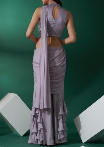 Gray Stitched Plazo Saree