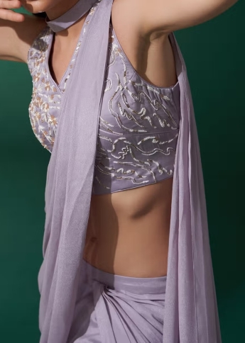 Gray Stitched Plazo Saree