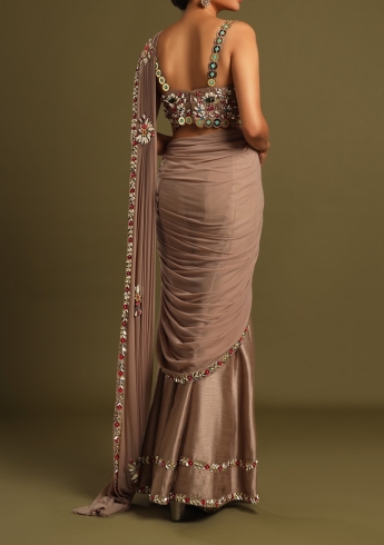 Rosy Brown Stitched Sharara Saree