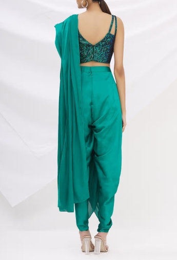 Teal Stitched Dhoti Saree