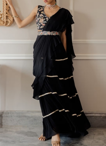 Black Frill Saree