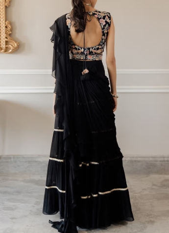 Black Frill Saree