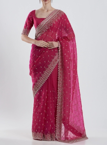 Hot Pink Embroidered Saree