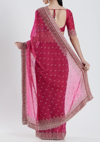 Hot Pink Embroidered Saree