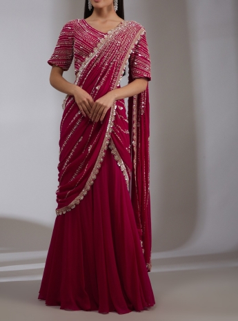 Red Stitched Saree