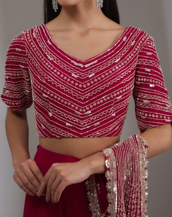 Red Stitched Saree