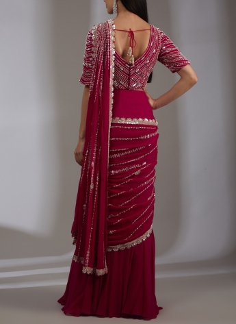 Red Stitched Saree