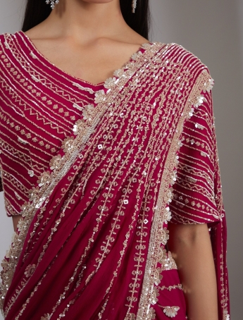 Red Stitched Saree