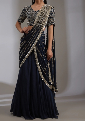 Teal Blue Stitched Saree