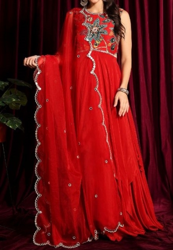 Lilac Front Open Gown Dupatta - Silver Sharara as Nikah Dress