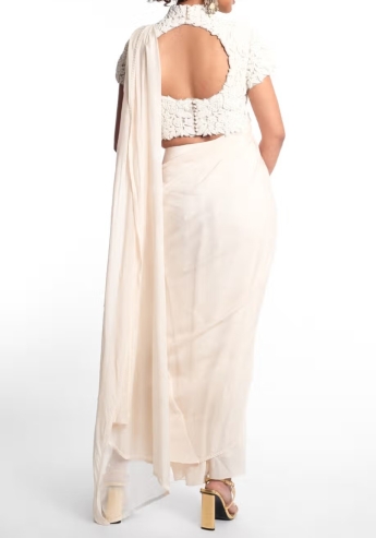 Ivory Pre Draped Saree