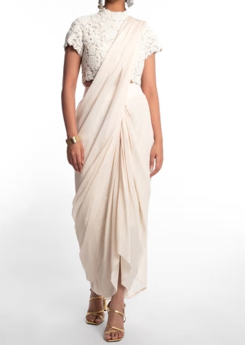 Ivory Pre Draped Saree