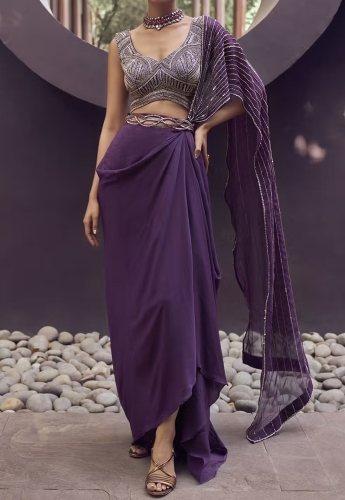 Purple Pre Stitched Saree