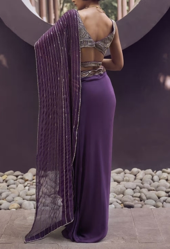 Purple Pre Stitched Saree