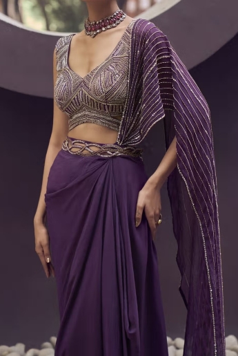 Purple Pre Stitched Saree